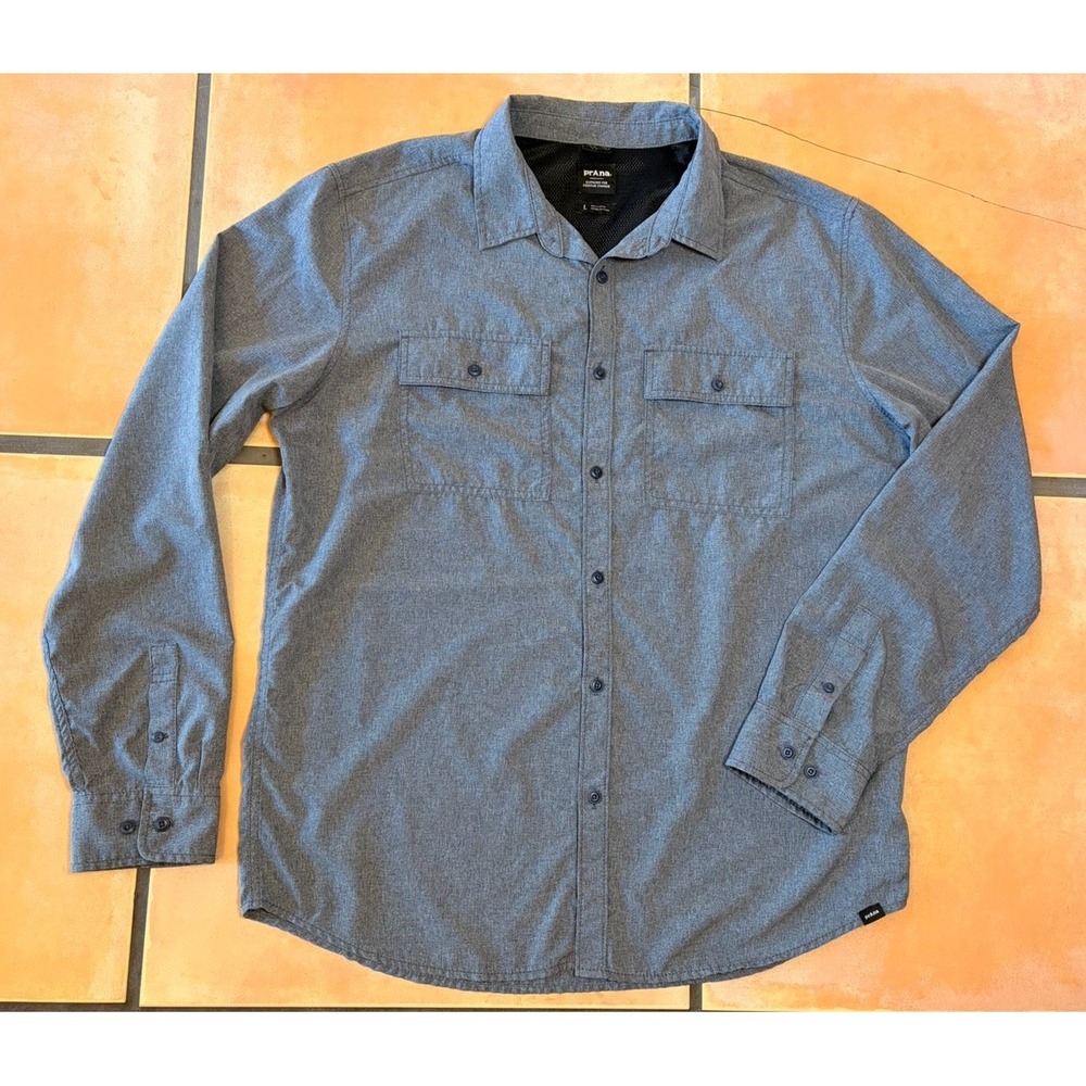 NEW prAna Lost Sol Mens LARGE Gray Long Sleeve Shirt Mesh Vent & Sun Protection